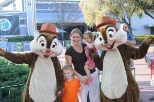 Mindy and kids with Chip and Dale